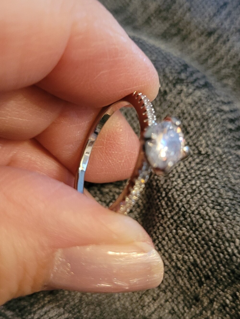 Silver-Tone Round Cubic Zirconia Solitaire Ring in White -  Size 9